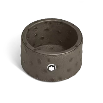 Pequena bandeja redonda para secretária em couro com relevo de avestruz