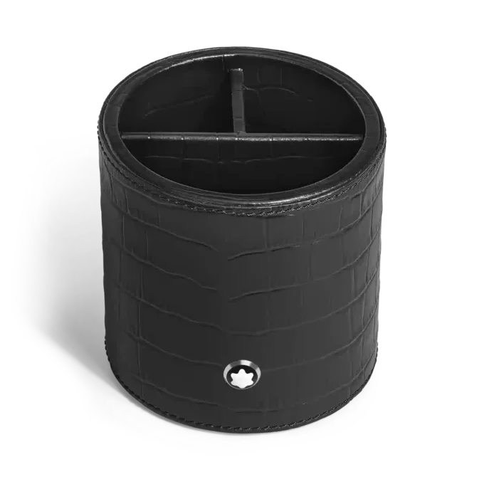 Porta-canetas, couro com relevo croco, preto