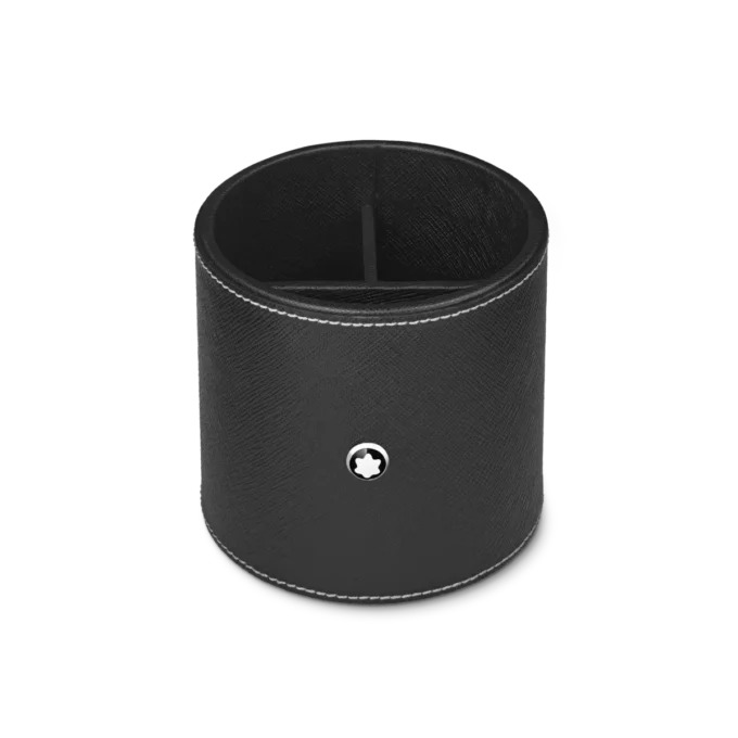 Porta-canetas redondo em couro preto