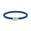 Pulseira Aço 3 anéis de fecho e couro azul