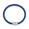Pulseira Aço 3 anéis de fecho e couro azul