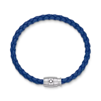 Pulseira Aço 3 anéis de fecho e couro azul