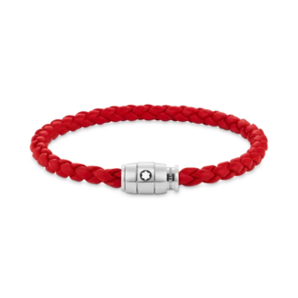 Pulseira Aço 3 anéis de fecho e couro vermelho
