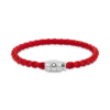 Pulseira Aço 3 anéis de fecho e couro vermelho