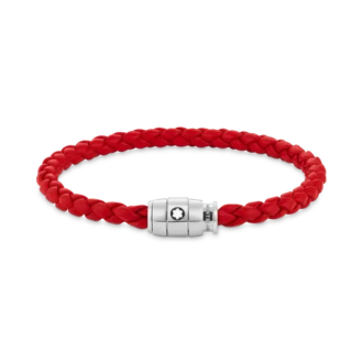 Pulseira Aço 3 anéis de fecho e couro vermelho