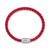 Pulseira Aço 3 anéis de fecho e couro vermelho
