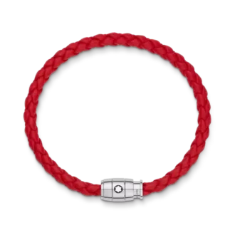 Pulseira Aço 3 anéis de fecho e couro vermelho