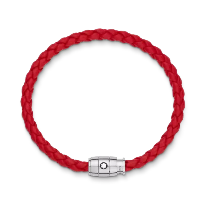 Pulseira Aço 3 anéis de fecho e couro vermelho